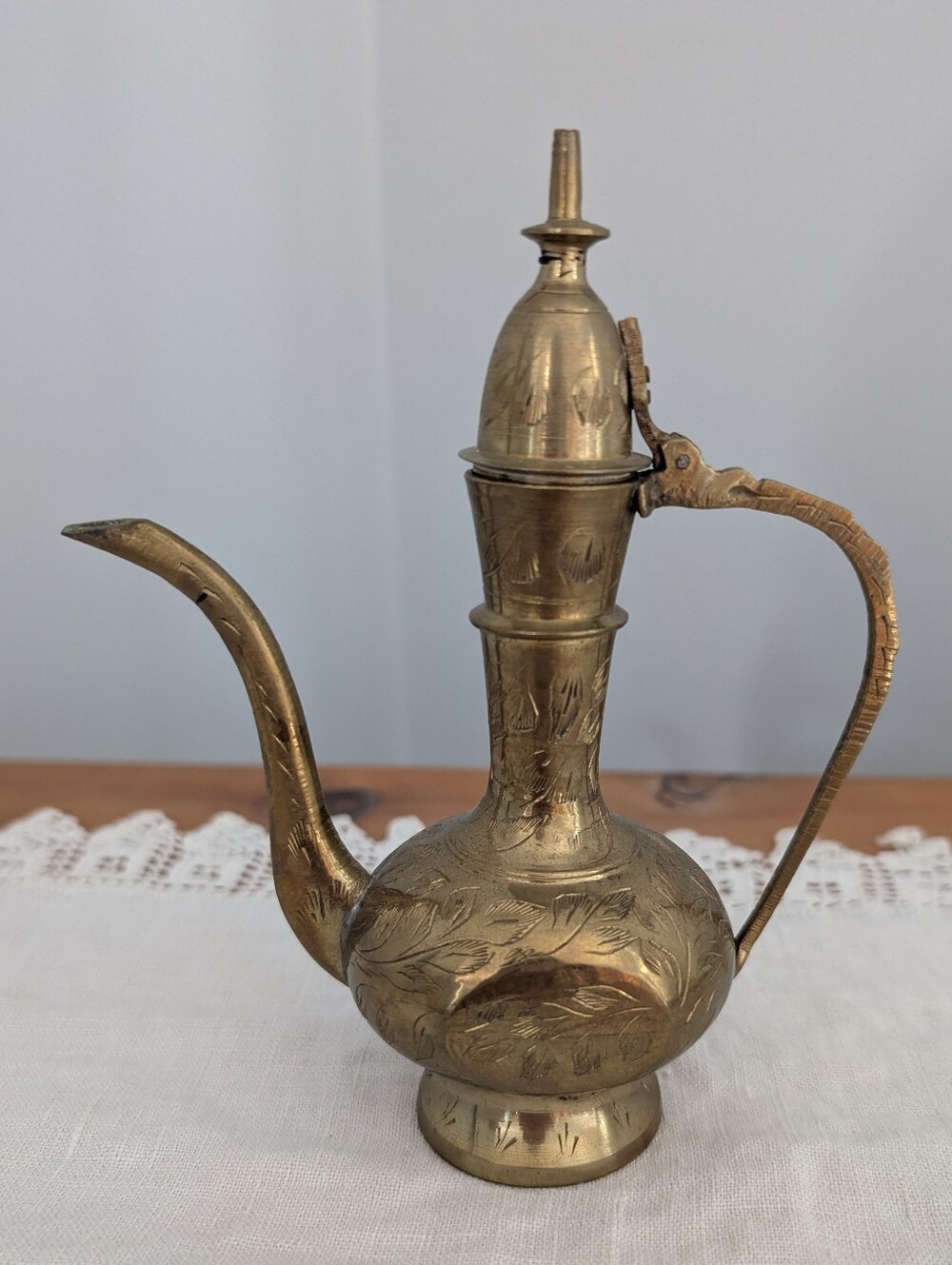 Vintage Brass Teapot, 6.5" Tall with Floral Design